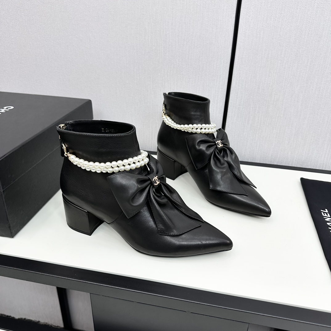 TOP CHANEL Mid Boots with Big Bow & Pearl - 3 Color