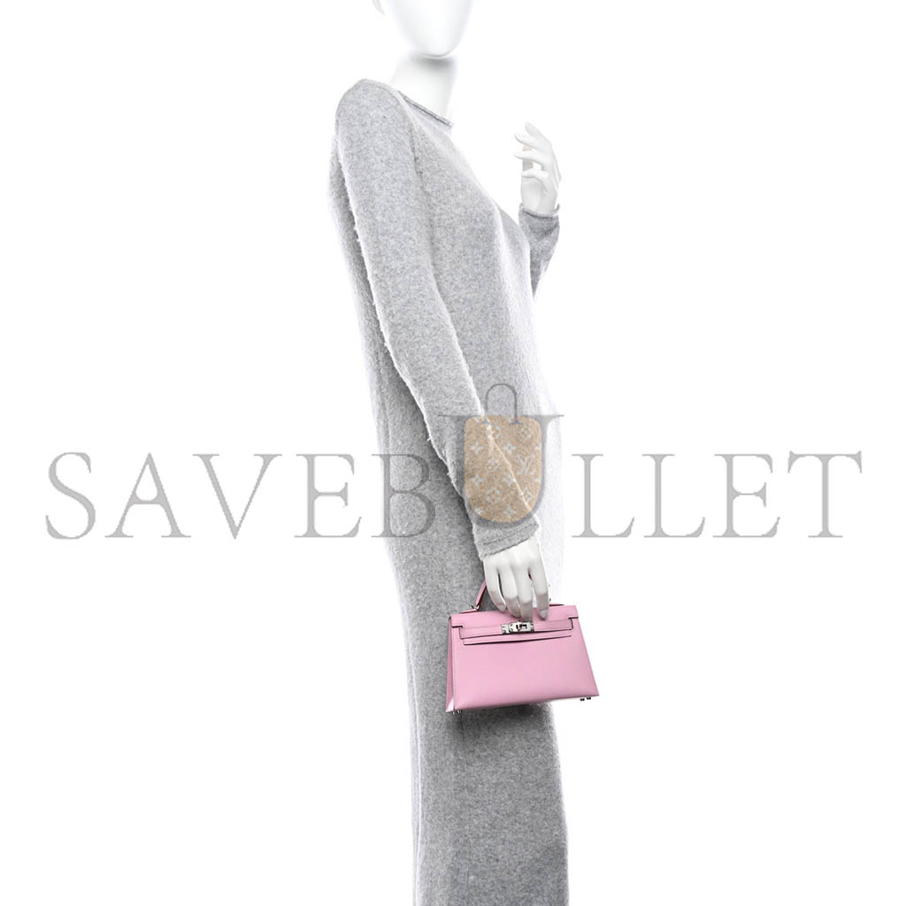 HERMÈS EPSOM MINI KELLY LL CHERRY BLOSSOM PINK SILVER BUCKLE (19*12*5.5cm) 1469007