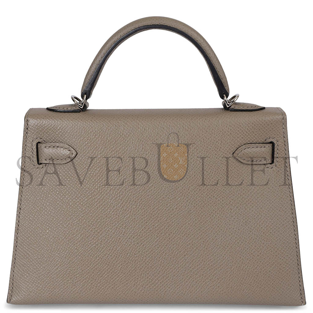 HERMÈS MINI KELLY II EPSOM ALUMINUM ALLOY GRAY SILVER BUCKLE (19*12*5.5cm)