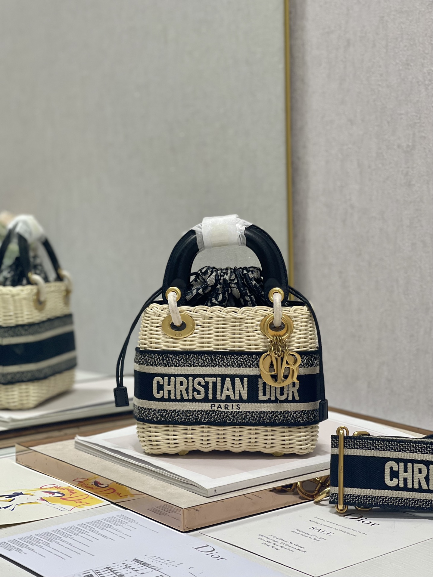 TOP Christian Dior Lady Dior Wicker Basket Bag 17×7.5×14cm - Blue
