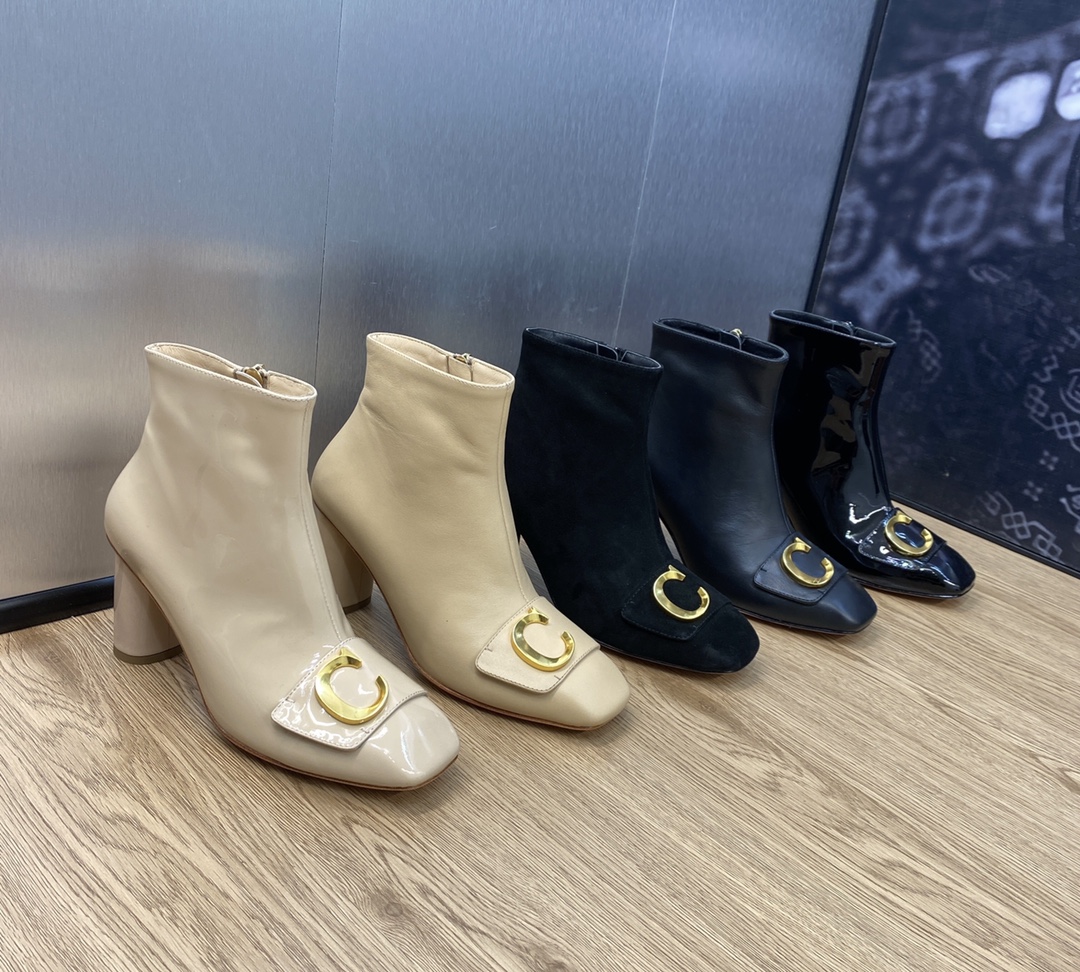 TOP Christian Dior Women's Thick Heeled Square Toe Short Boots - Five Colors