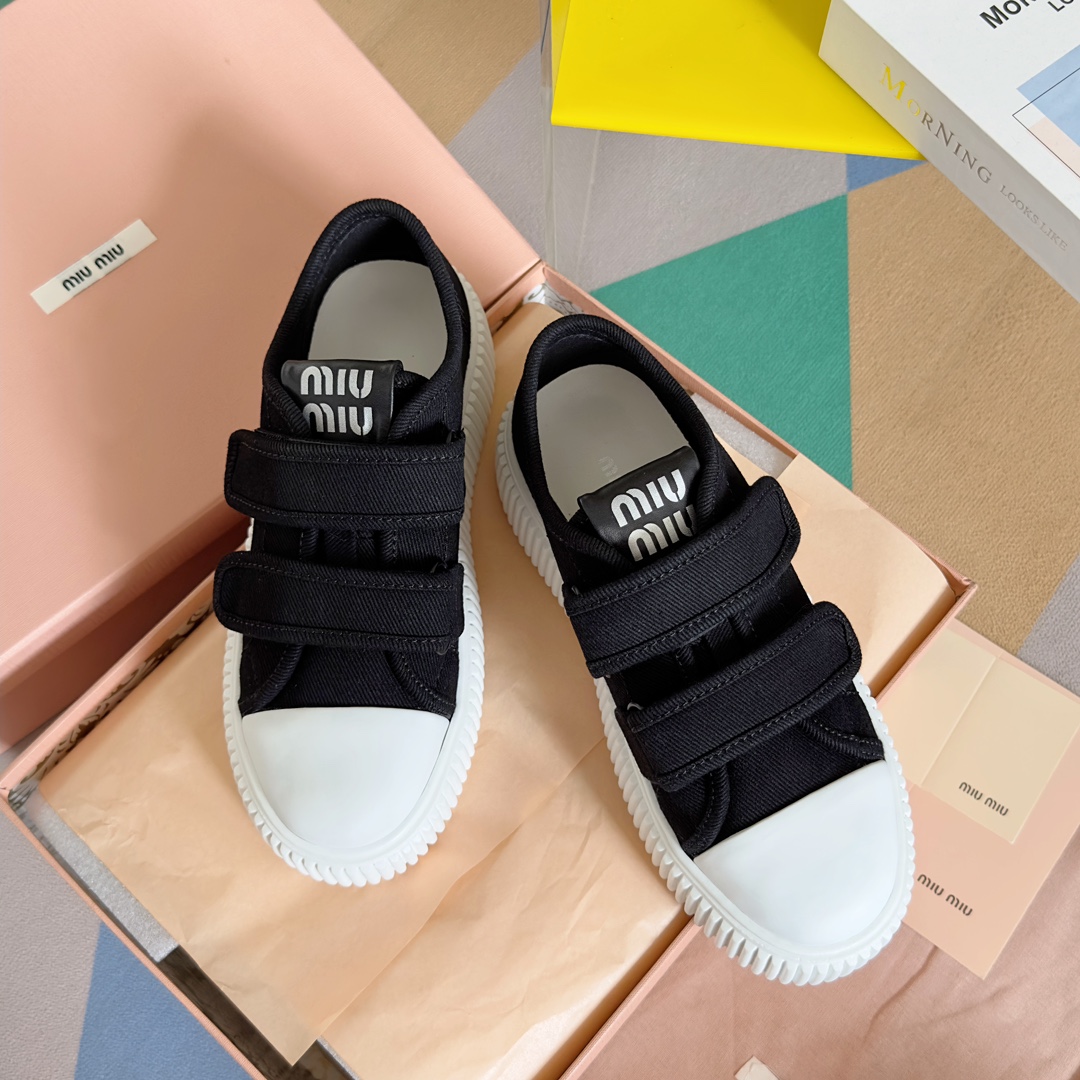 TOP Miu Miu Velcro Canvas Platform Biscuit Shoes- 2 Color