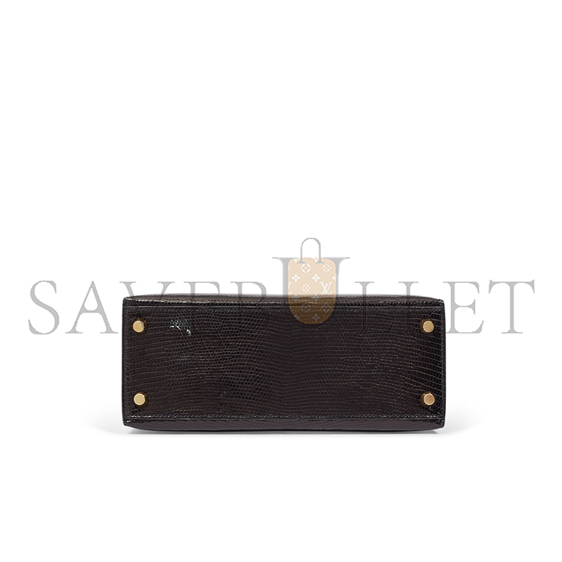 HERMÈS KELLY 25 BLACK LIZARD LEATHER GOLD BUCKLE (25*17*7cm)