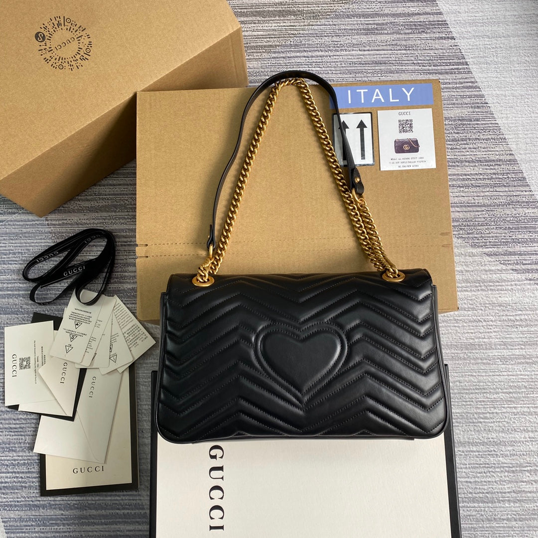 TOP GUCCI Marmont Bag Medium 31cm - Black & GHW