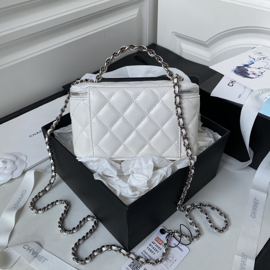 TOP CHANEL Handle Woc Single Back Crossbody Bag - 17×9.5×8cm - White&SHW