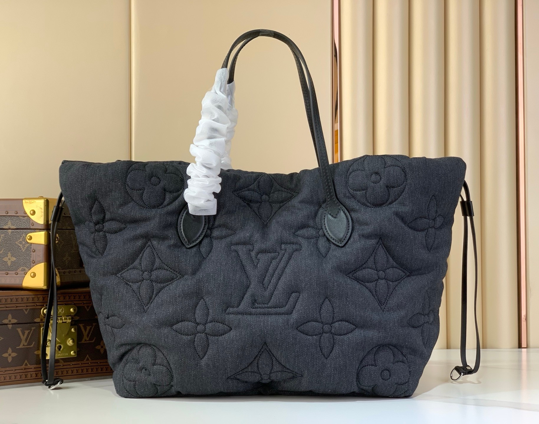 TOP Louis Vuitton LV Neverfull Inside Out MM Bag Monogram 18x32x56cm - Denim Gray