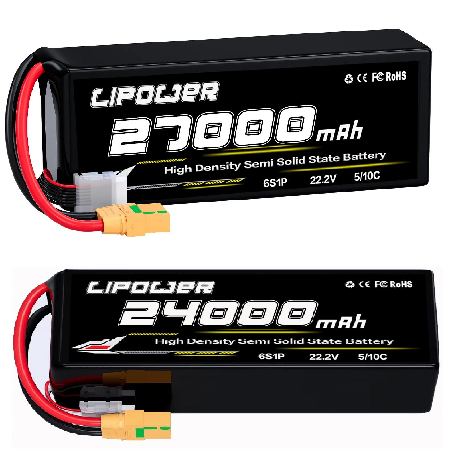 Semi solid 22.2V 30000mAh 5C/10C remote control fat battery with XT60/XT90 plug - lipowbattery