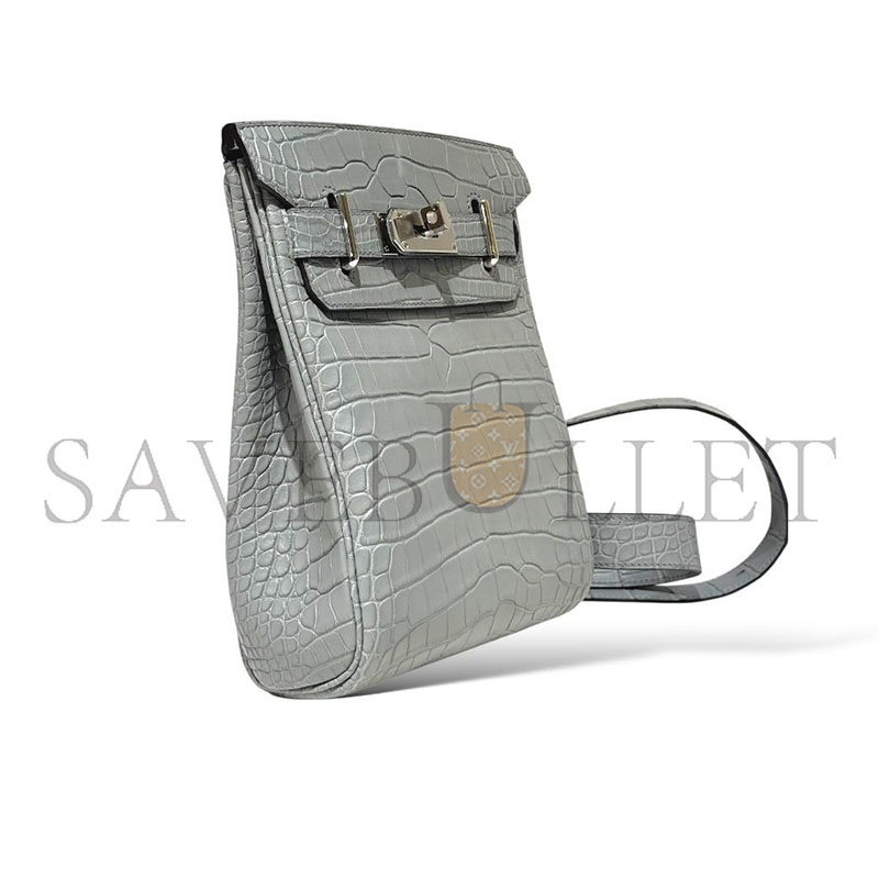 HERMÈS MASTER HAC A DOS PM BACKPACK IN GRIS CIMENT ALLIGATOR (26*17*8cm)