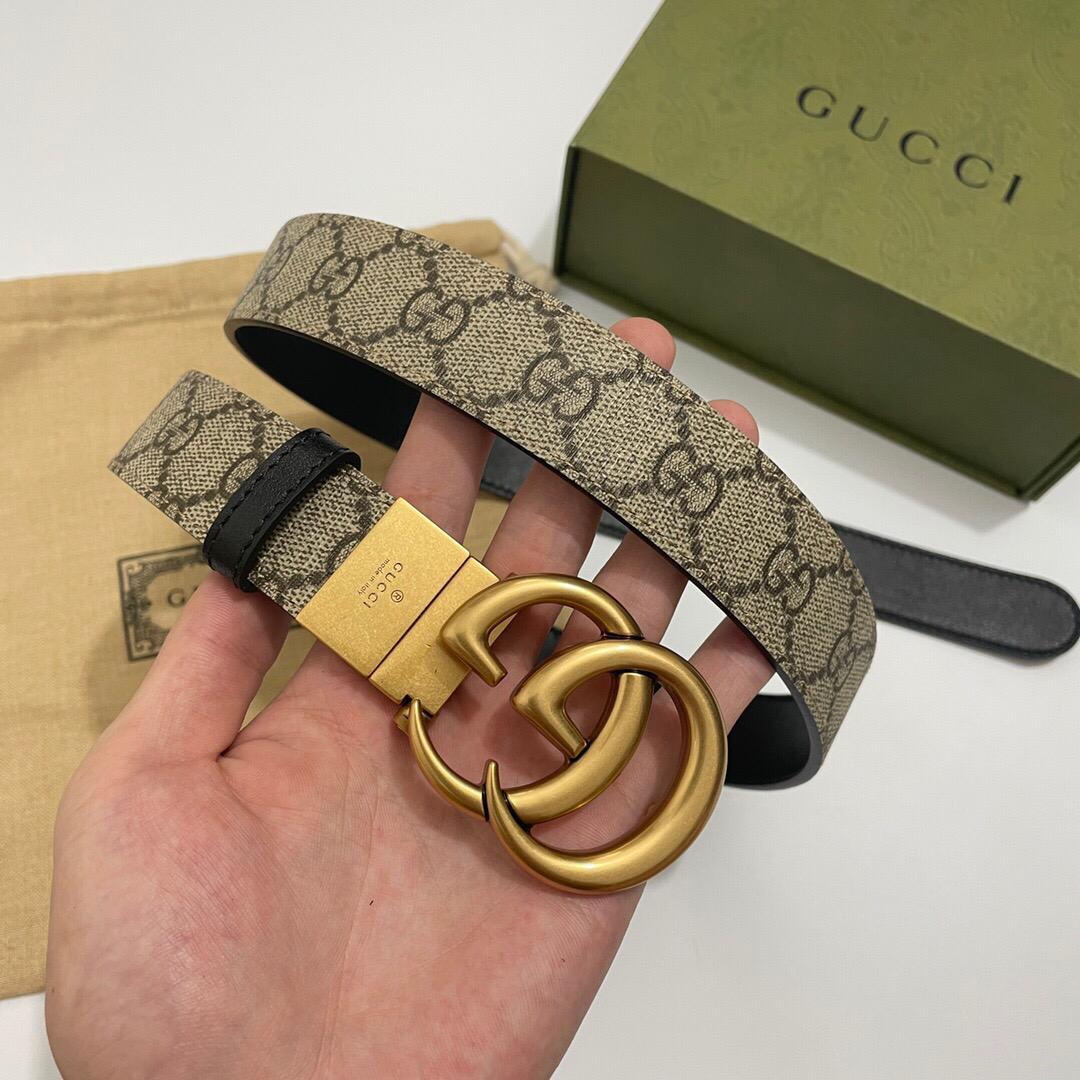 TOP GUCCI  Reverse Thin Belt 3cm - Monogram and Black with GHW