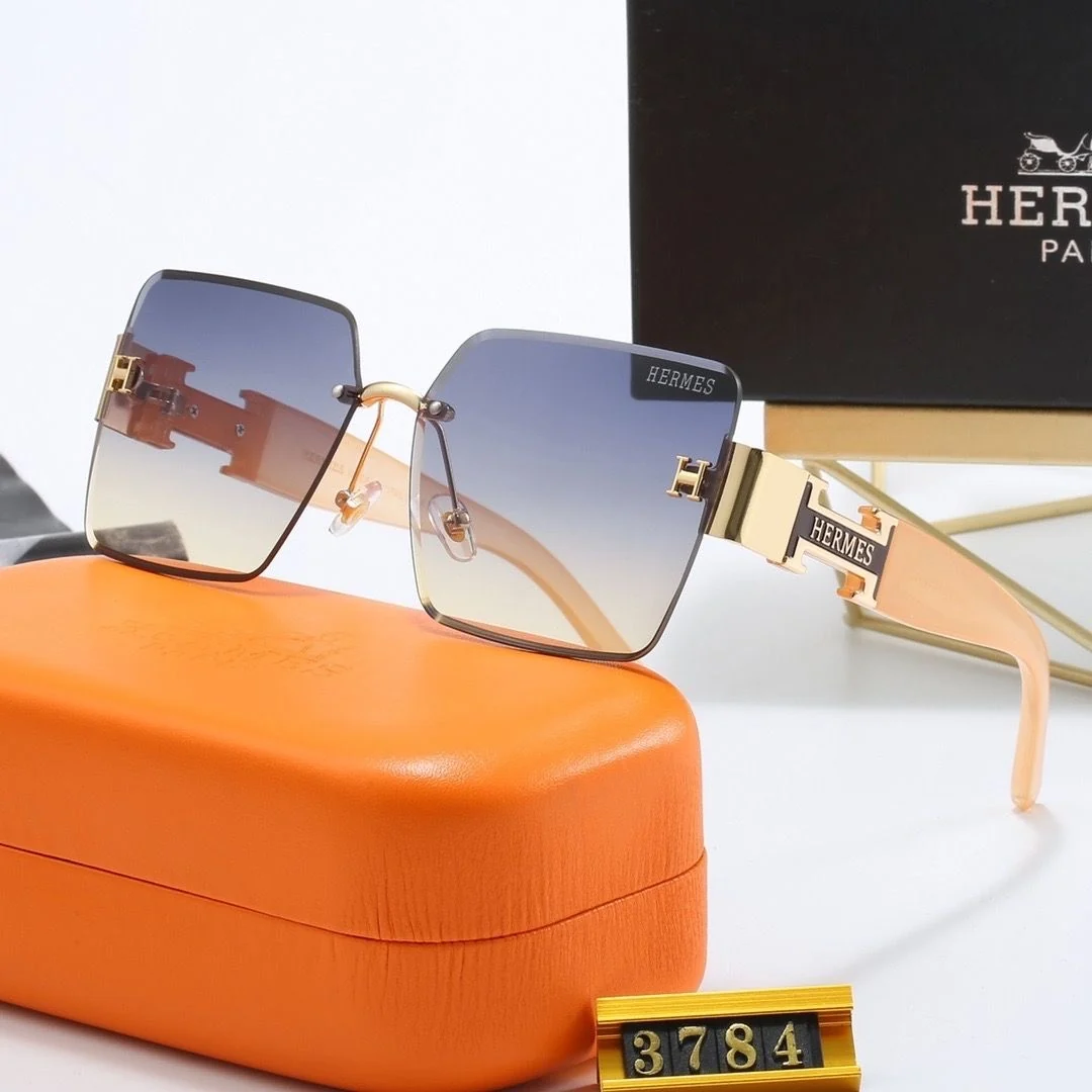 AAAGlasses Women Rimless Square Gradient Sunglasses, Large Square Rimless Shades, Metal H Decor Wide Temples UV Protection Fashion Sunglasses