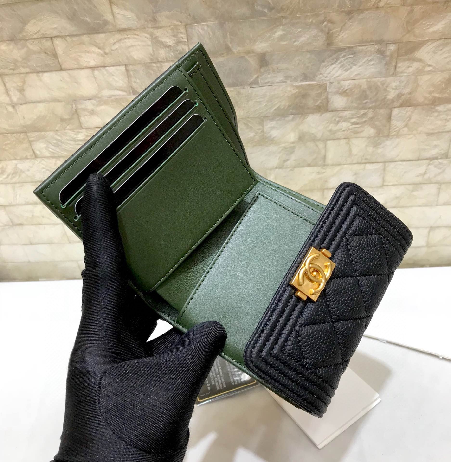 TOP CHANEL Boy Tri-Fold Wallet - Black