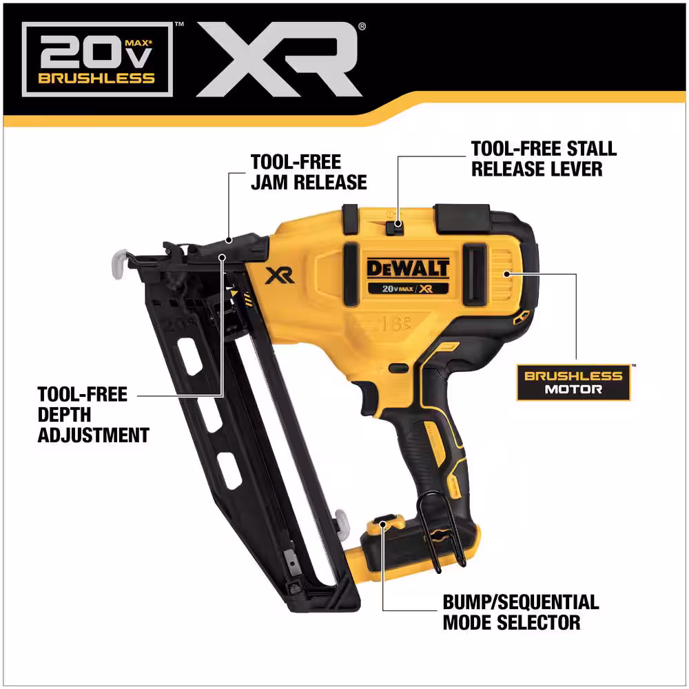 20V MAX XR Lithium-Ion Electric Cordless 16-Gauge Angled Finishing Nailer (Tool Only)