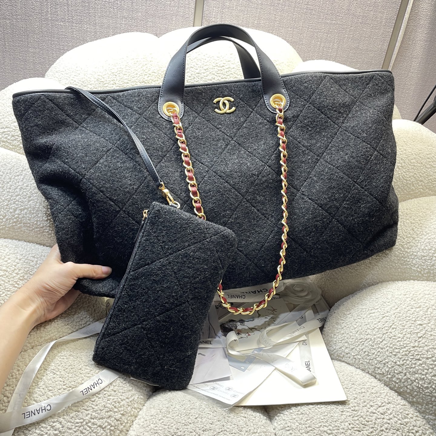 TOP CHANEL Cotton Beach Shopping Bag 60*33*12 cm - Black