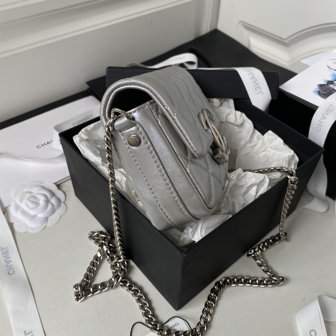TOP CHANEL 23P  Mini Flap Bag 11X14.5X3.3cm - SHW - Silver