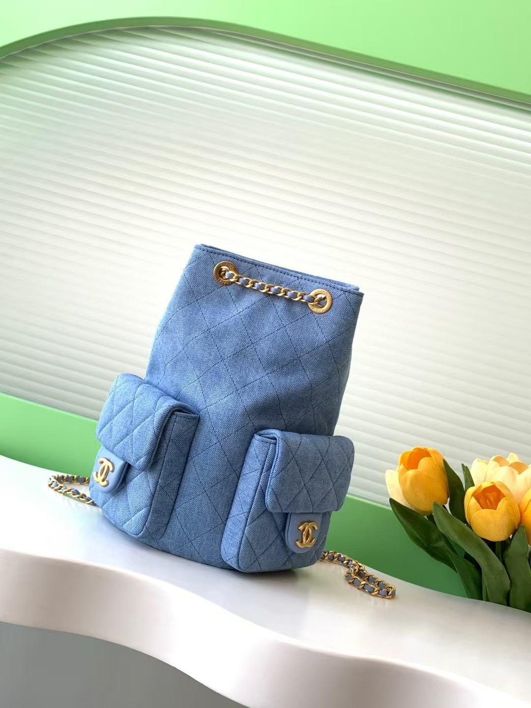 TOP CHANEL Backpack Denim 24.5x18x8cm - Blue/Light Blue