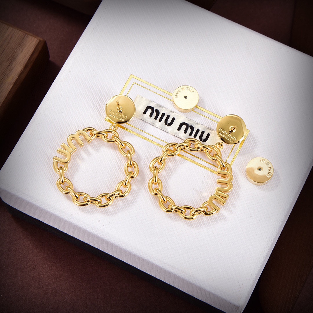 TOP Miu Miu Letter Chain Ring Earrings - Gold
