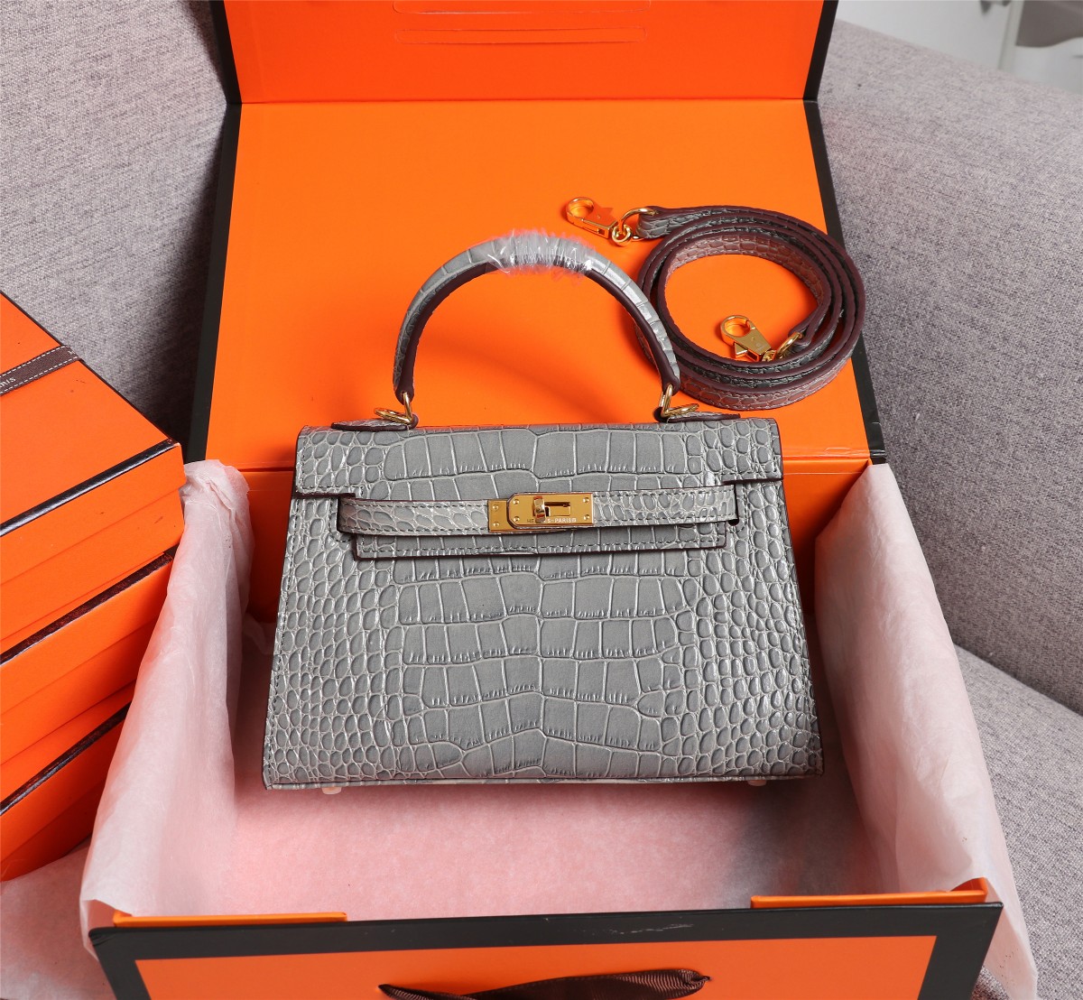 Hermès Kelly Gold Buckle Bag-Crocodile(Replica)