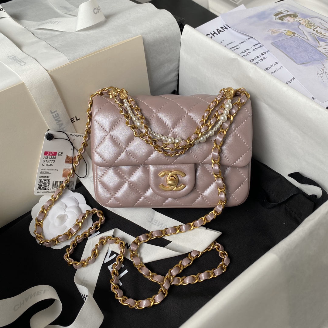 TOP CHANEL Pearl Flab Bags - 12.5×17×5cm/14.5×19.5×7.5cm - GHW&Pink