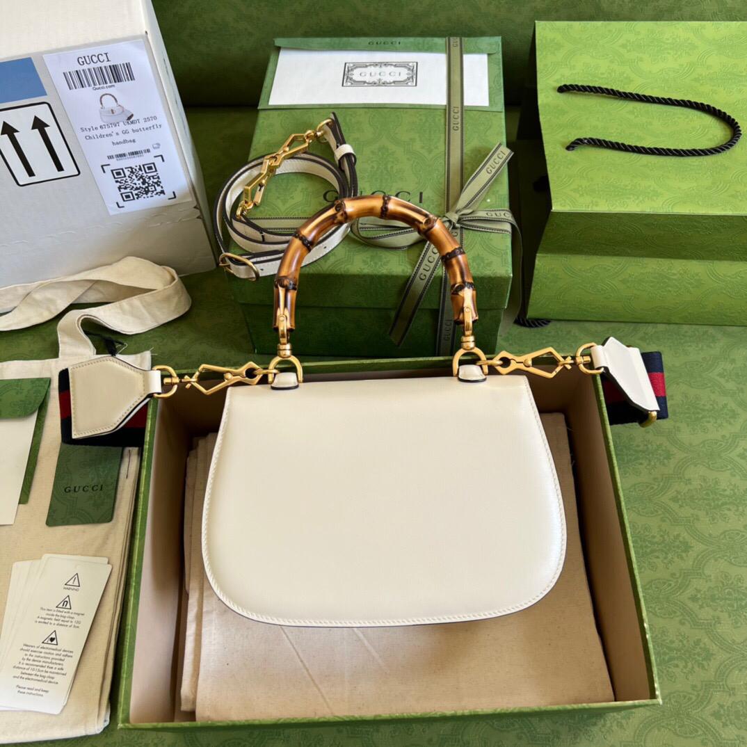 TOP GUCCI G*G Bamboo 1947 Small Top Handle - White
