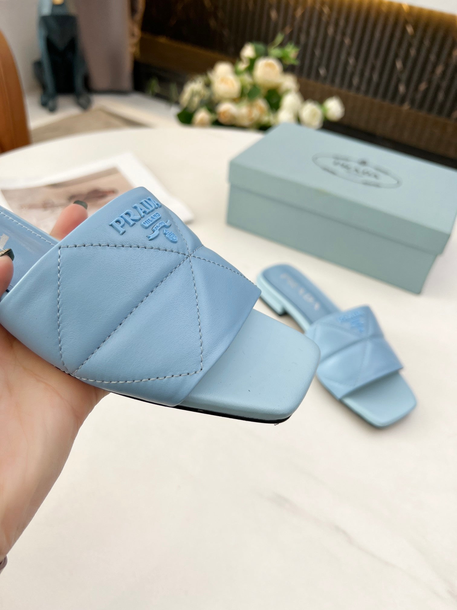 TOP PRADA Celeste Quilted Nappa Sandals -