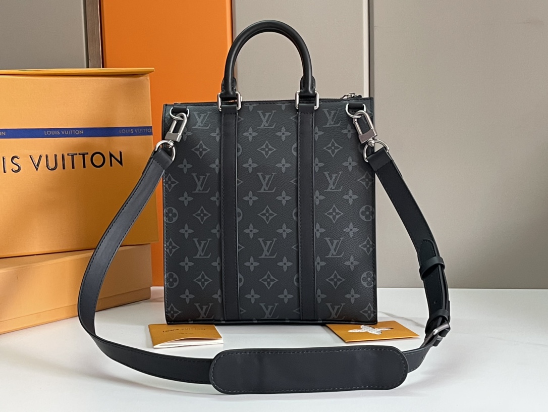 TOP Louis Vuitton LV Sac Plat Monogram Eclipse Reverse 26x28.5x6CM-Black