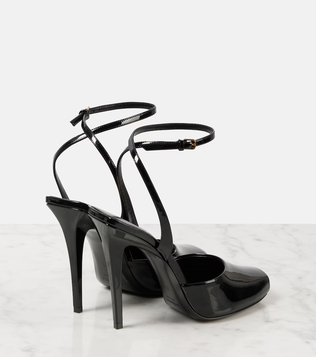 TOP Yves Saint Laurent YSL La Scandale 110 Patent Leather Sandals - Black