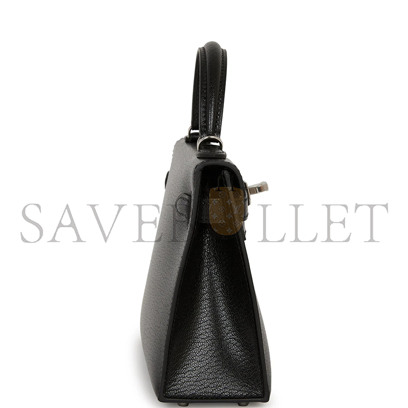 HERMÈS KELLY SELLIER 20 BLACK CHEVRE CHAMKILA PALLADIUM HARDWARE 2963547 (20*11*6cm)