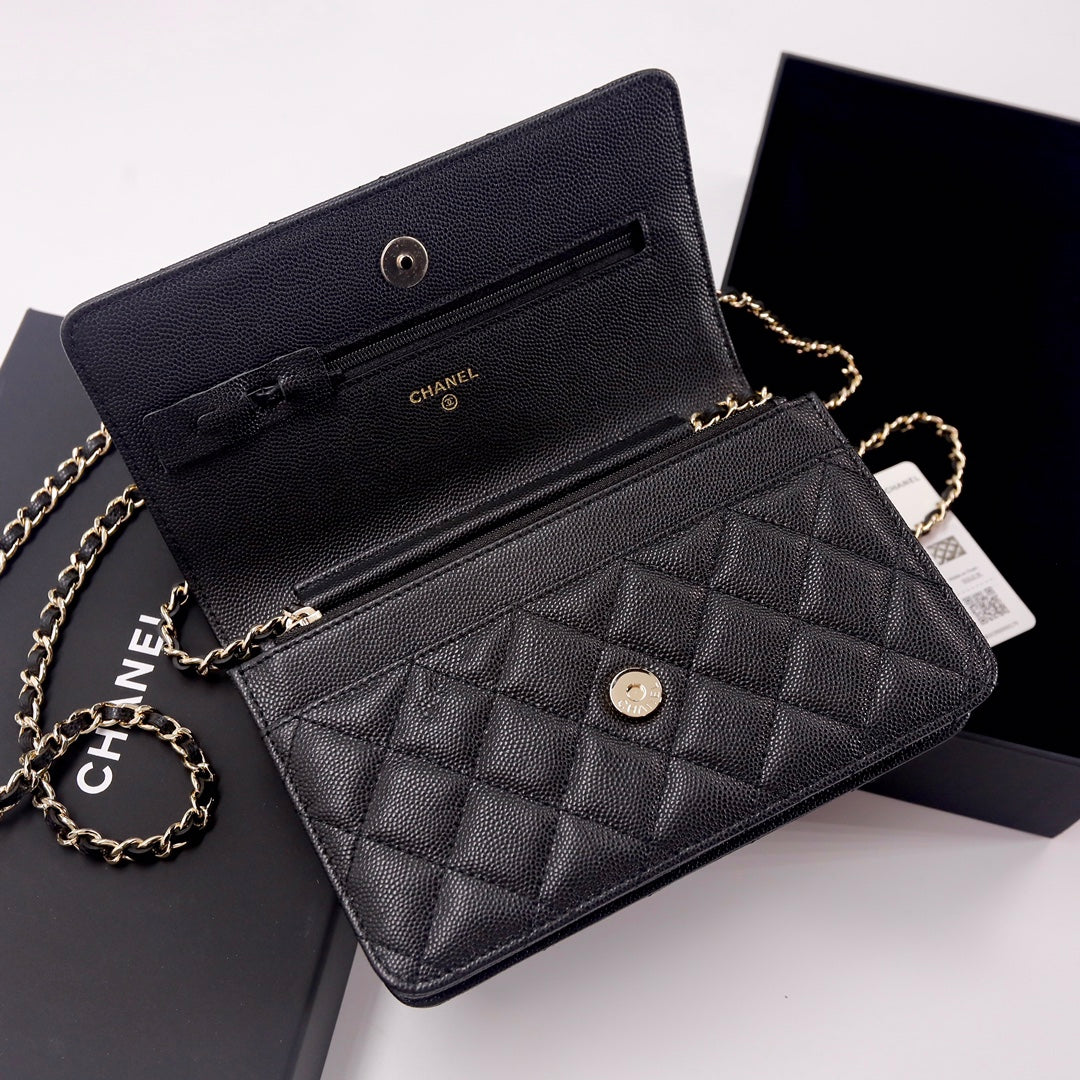 TOP CHANEL WOC Bag Quilt Caviar Bling Bling Logo - Black