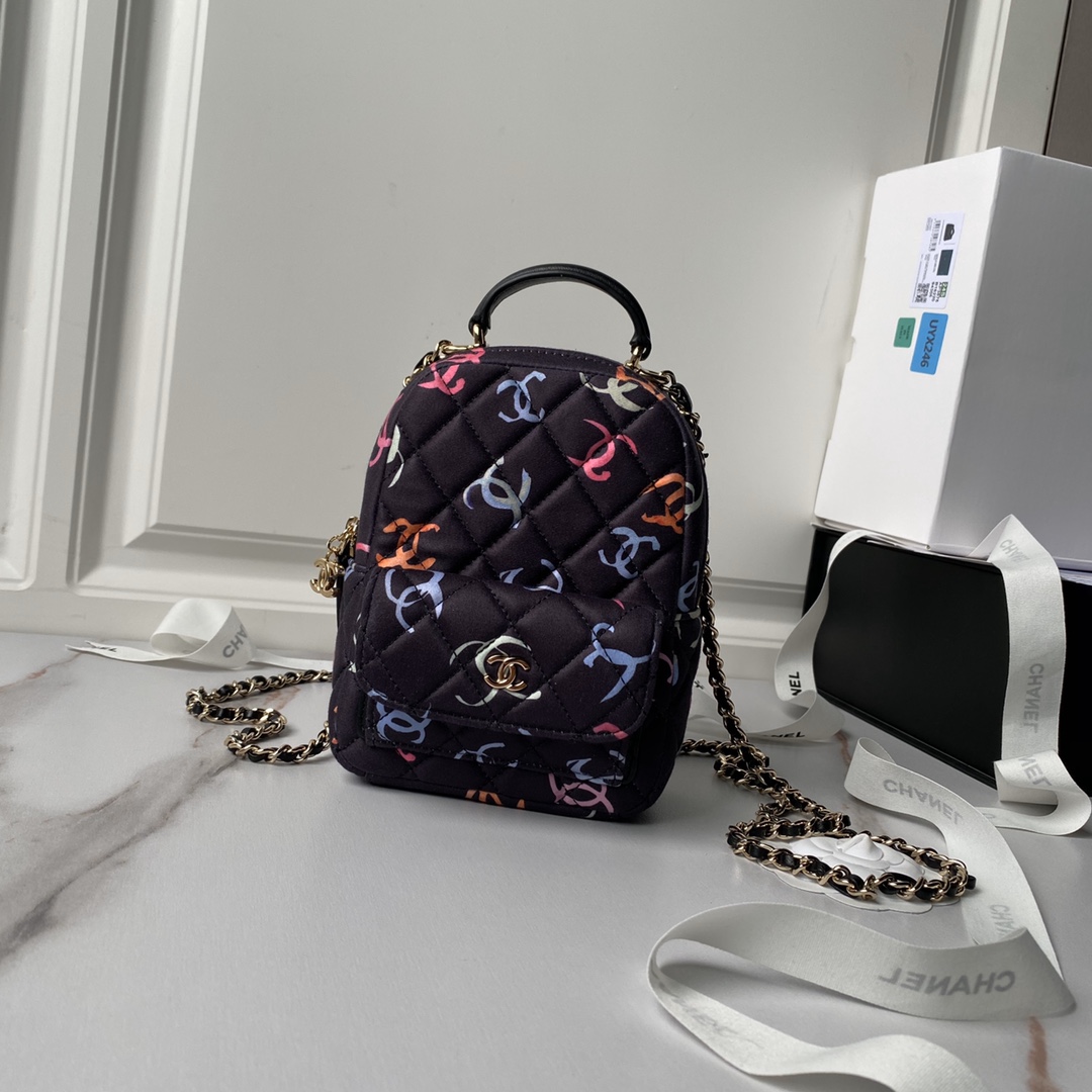 TOP CHANEL 24s Mini Graffiti Backpack 18×13×9cm - Black&GHW