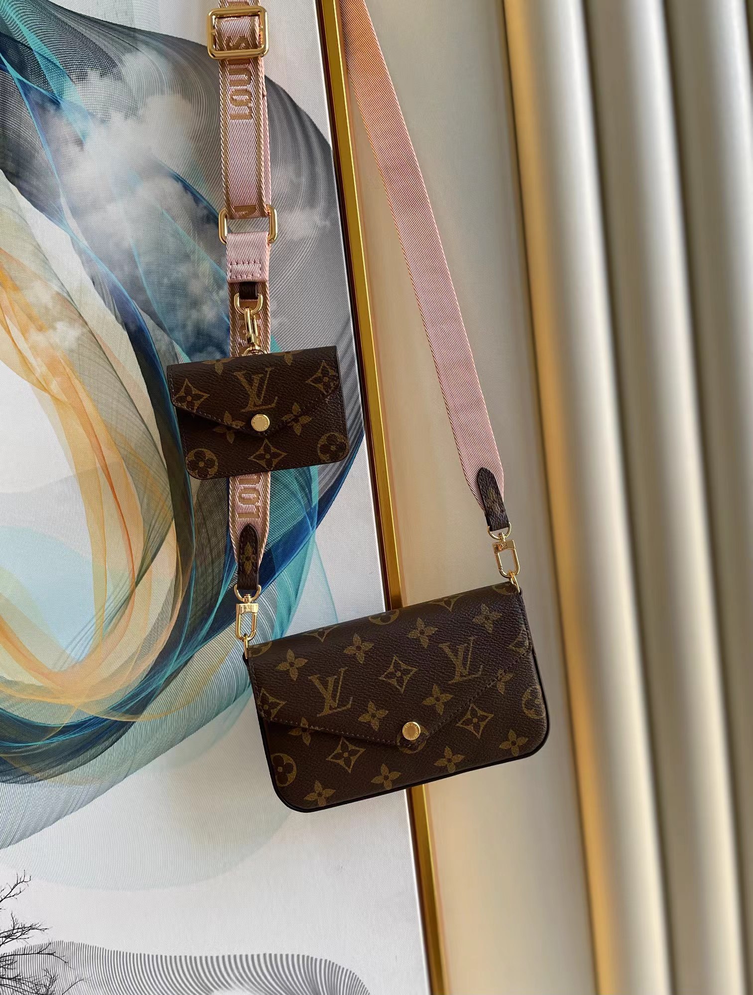 TOP Louis Vuitton LV Felicie Strap & Go Monogram 17×10×4cm - PINK/Green