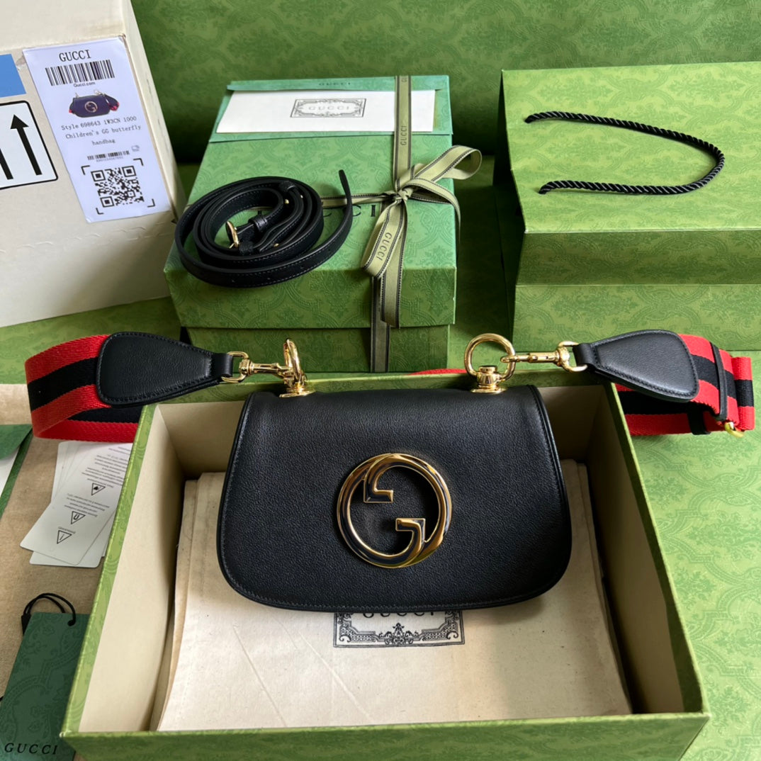 TOP GUCCI G*G Blondie Mini Leather Bag 22x13x5.5cm - Black