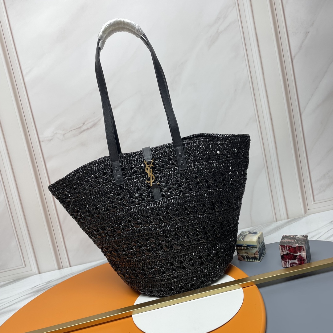 TOP Yves Saint Laurent YSL V-Shaped Hollow Grass Woven Tote Bags - 2 Colors