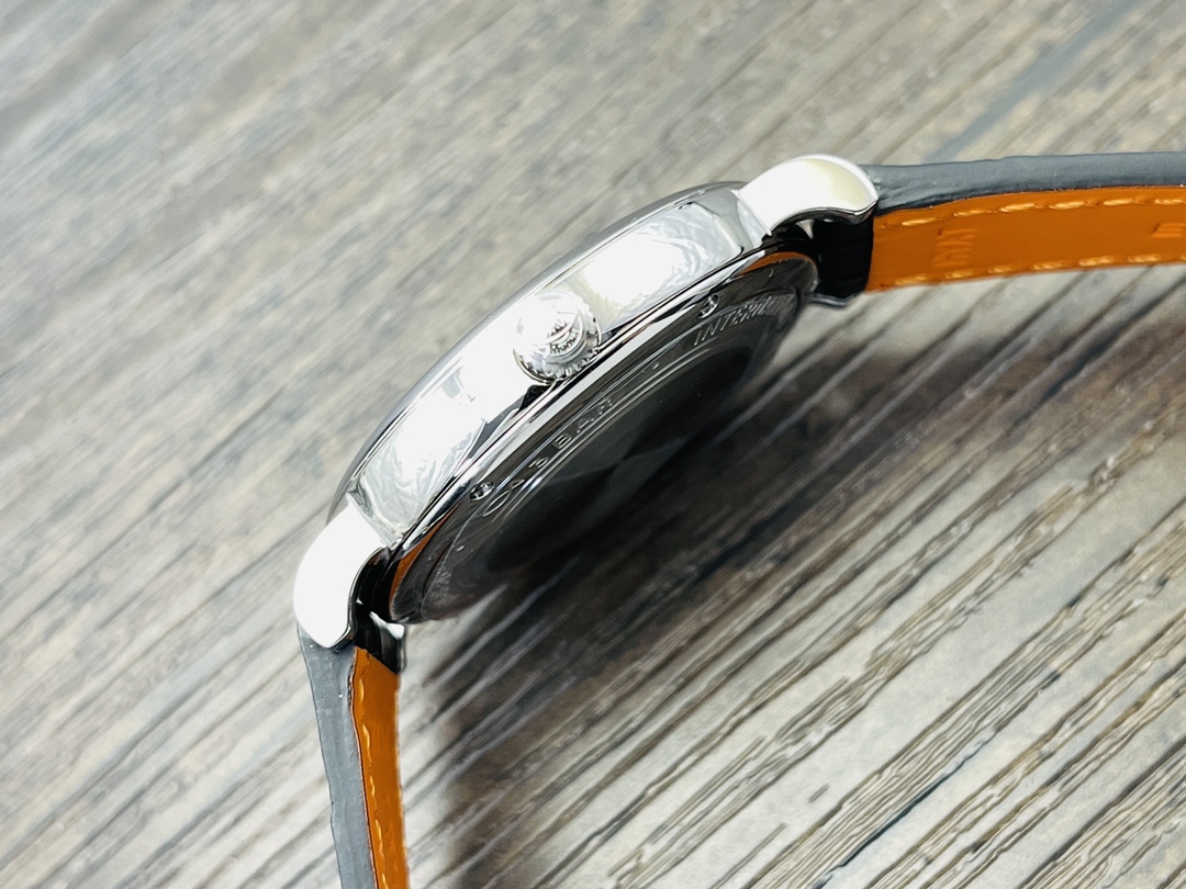 IWC Portofino Automatic Watch, Grey Sunburst Dial Black Crocodile Leather Strap Wristwatch