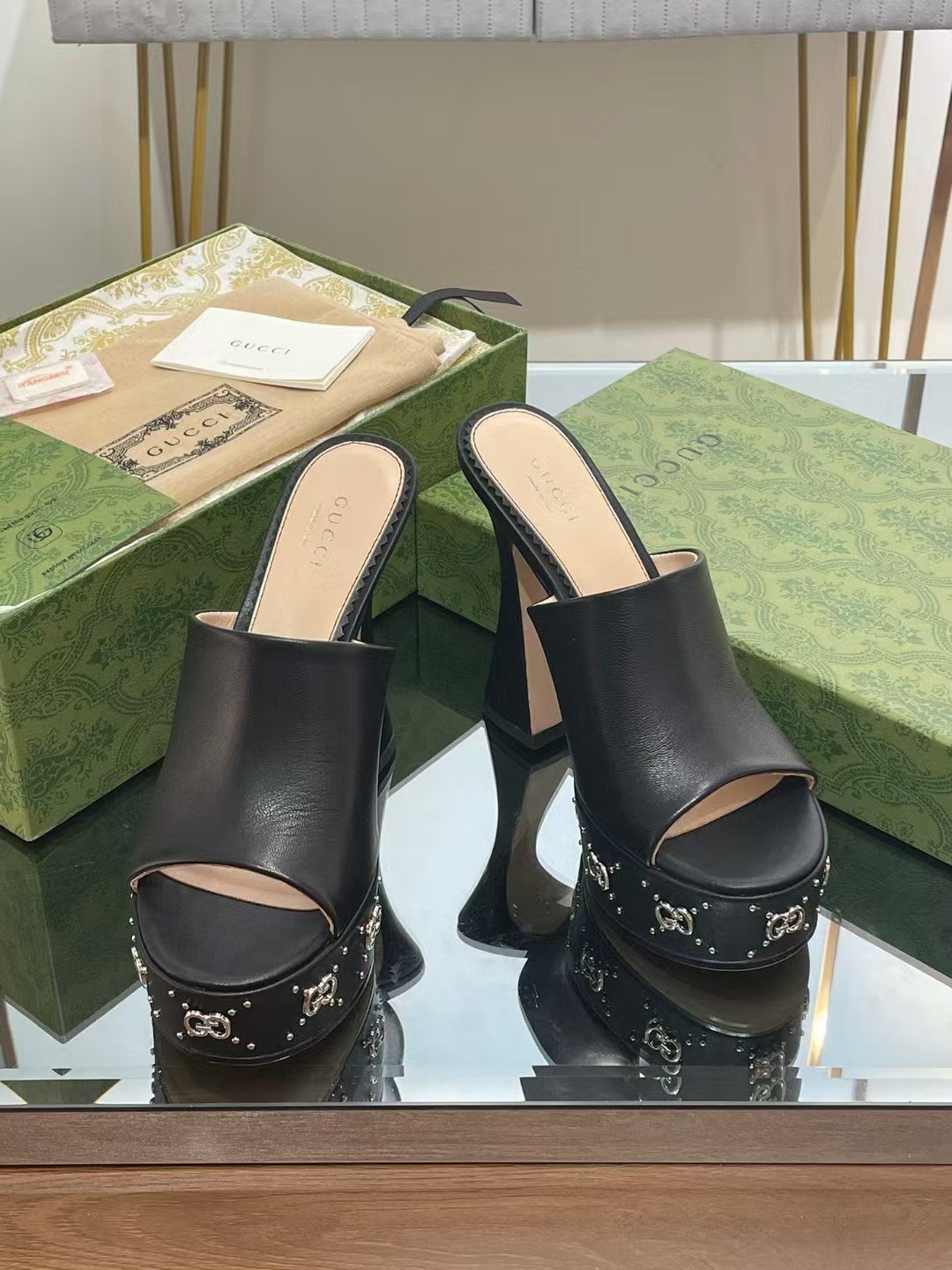 TOP GUCCI GG Leather Platform Mules Shoes - 7 Color