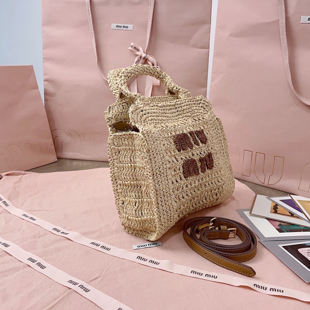TOP Miu Miu Summer Tote Woven Bag 22X22.5X7.5cm - 2 Colour
