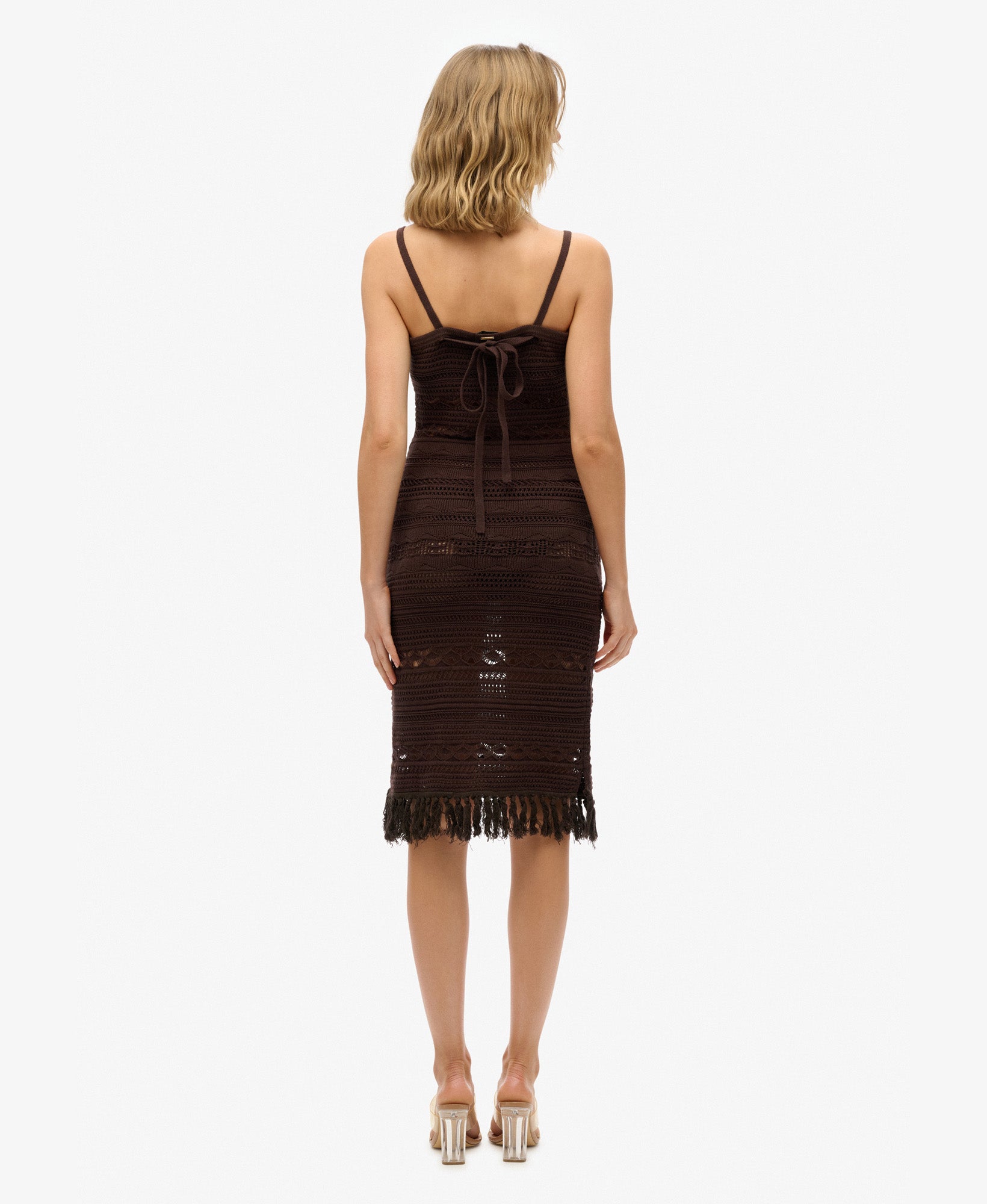 Crochet Tassel Midi Dress | Dark Oak Brown