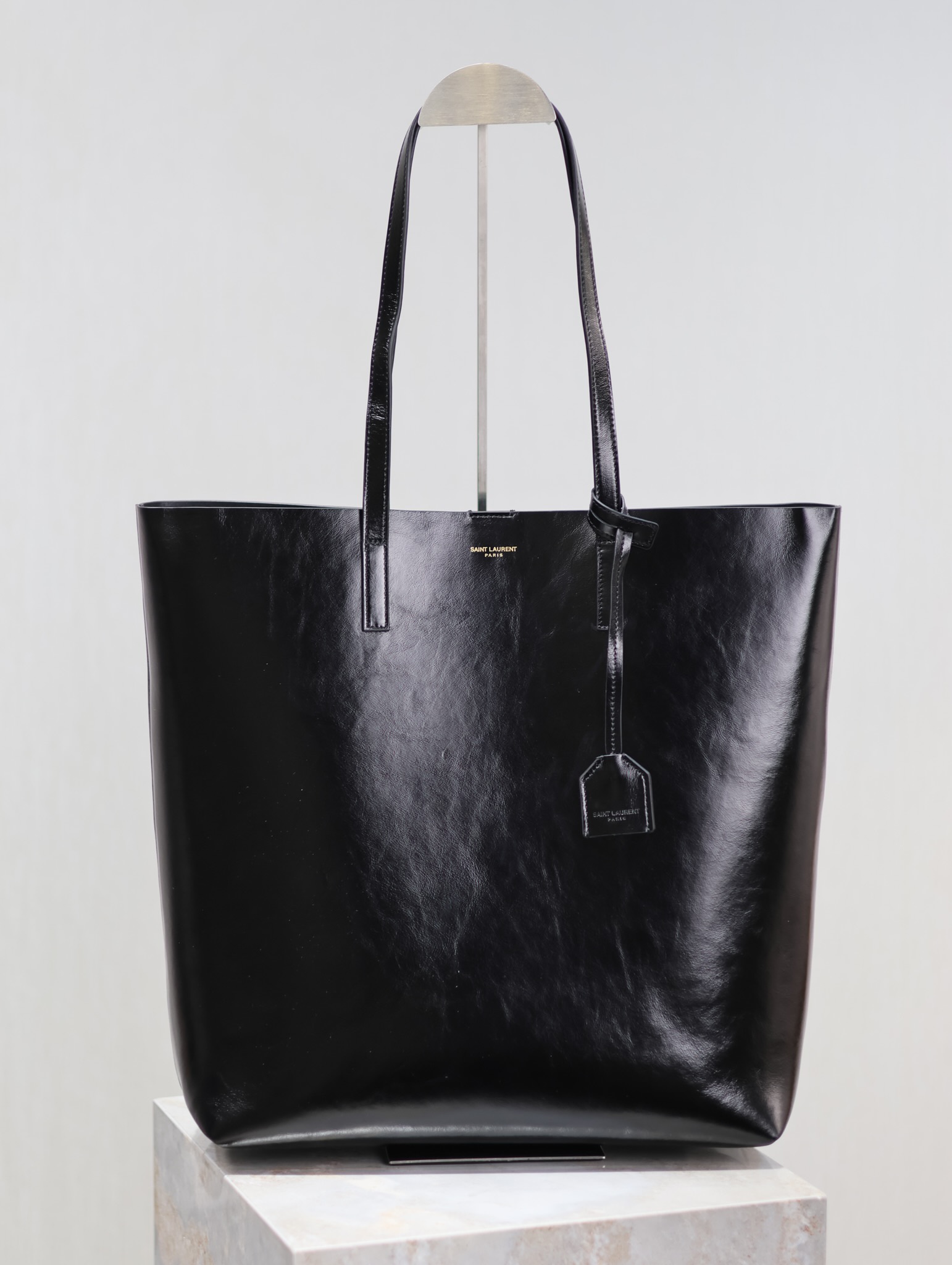 TOP Yves Saint Laurent YSL Wax leather Shopping Tote Bag 32.5×35×10.5cm - Black