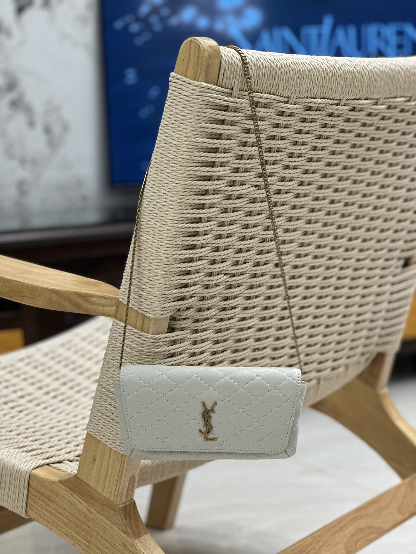 TOP Yves Saint Laurent YSL Lambskin Gaby Chain Bag - Black/White&GHW