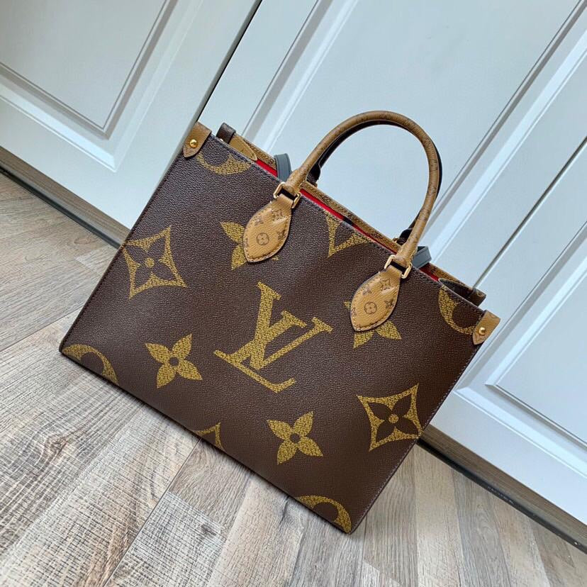 TOP Louis Vuitton LV On The Go Giant Monogram MM 35x27x14cm -Brown