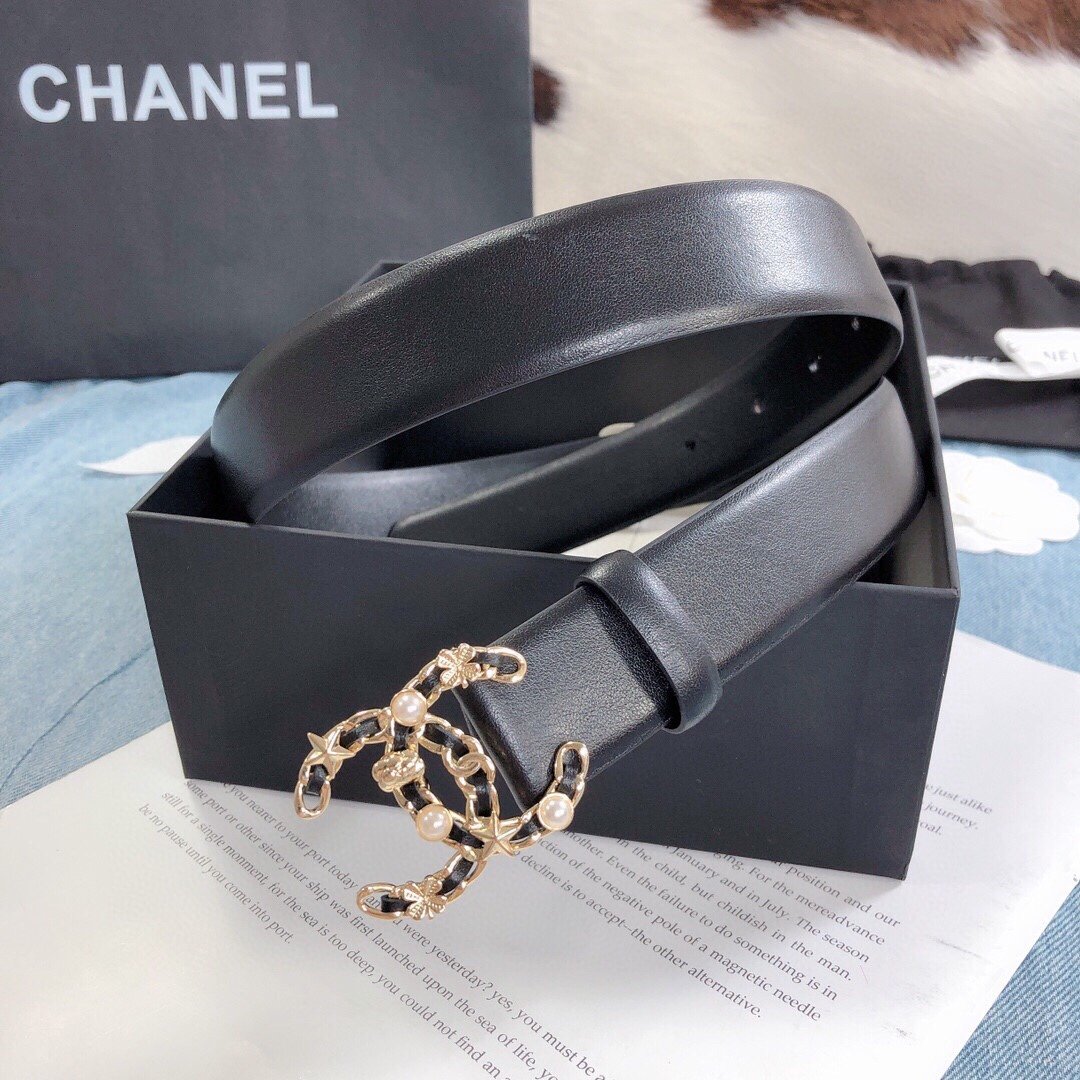 Chanel Belt With Double C Buckle Black Gold Toned Hardware Women Belt 30MM