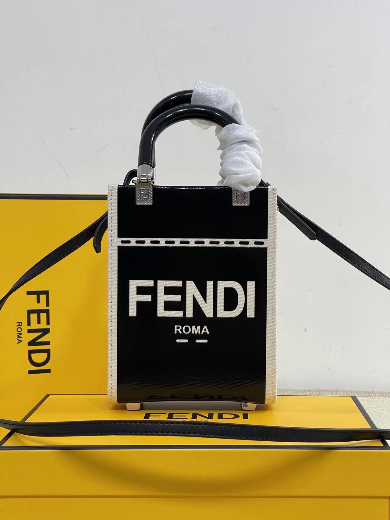 TOP FENDI Canvas Mini Tote Sunshine Bags - 13x6.5x18cm - Black