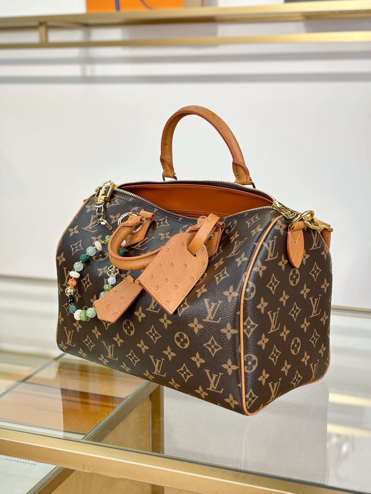 TOP Louis Vuitton LV SPEEDY SOFT 30 Bags With Ostrich Leather Handle 30x21x17cm - Brown