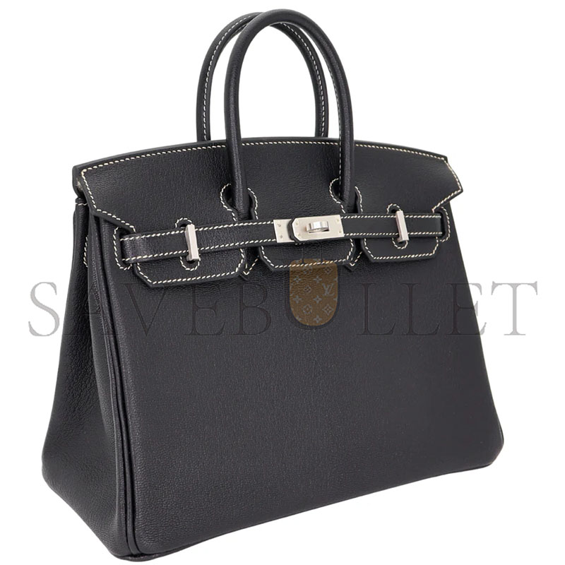 HERMÈS BIRKIN 25 BLACK CHÈVRE LEATHER BRUSHED PALLADIUM HARDWARE (25*20*13cm)