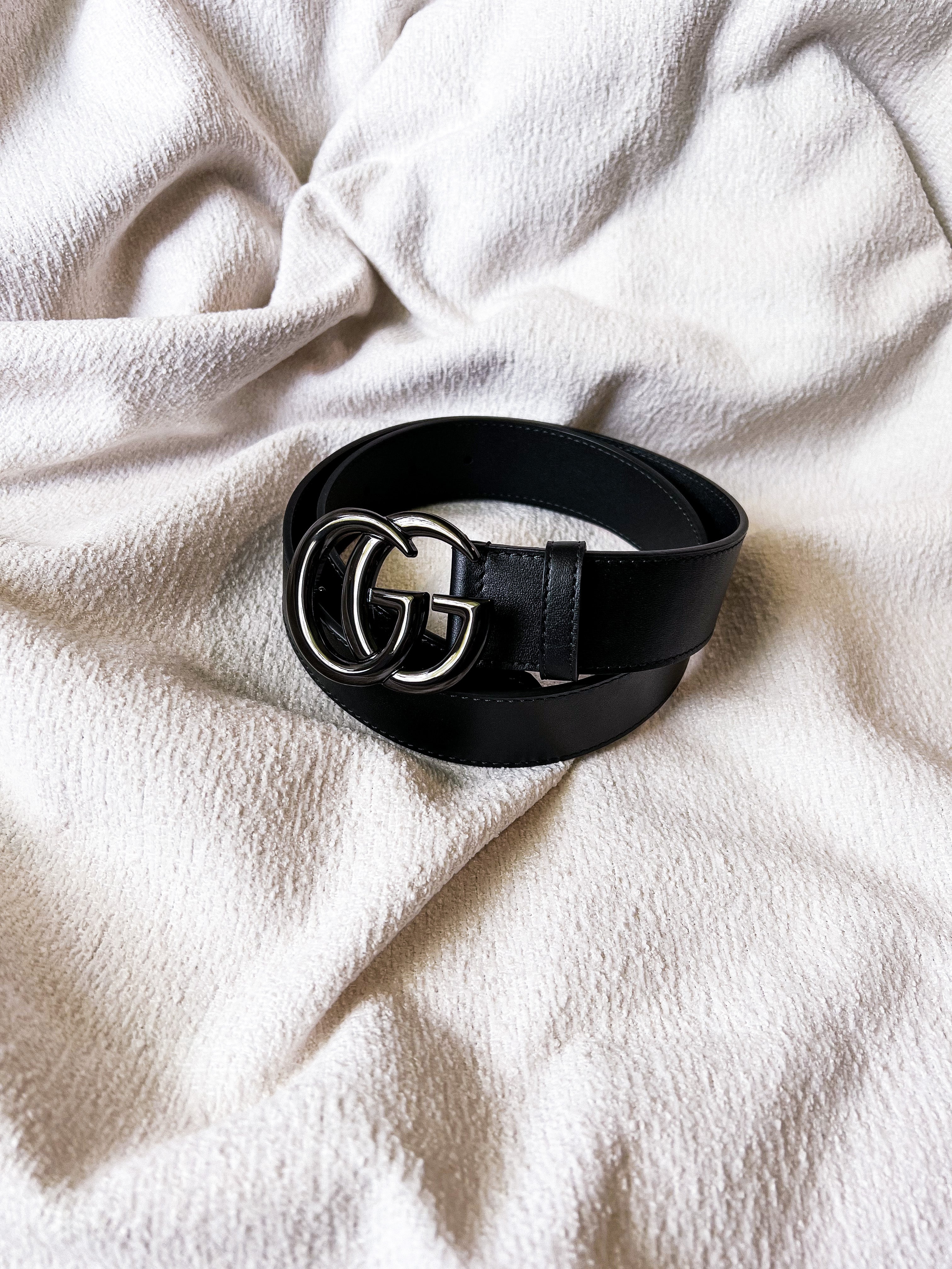 TOP GUCCI G*G Classic Leather Belt - All Black