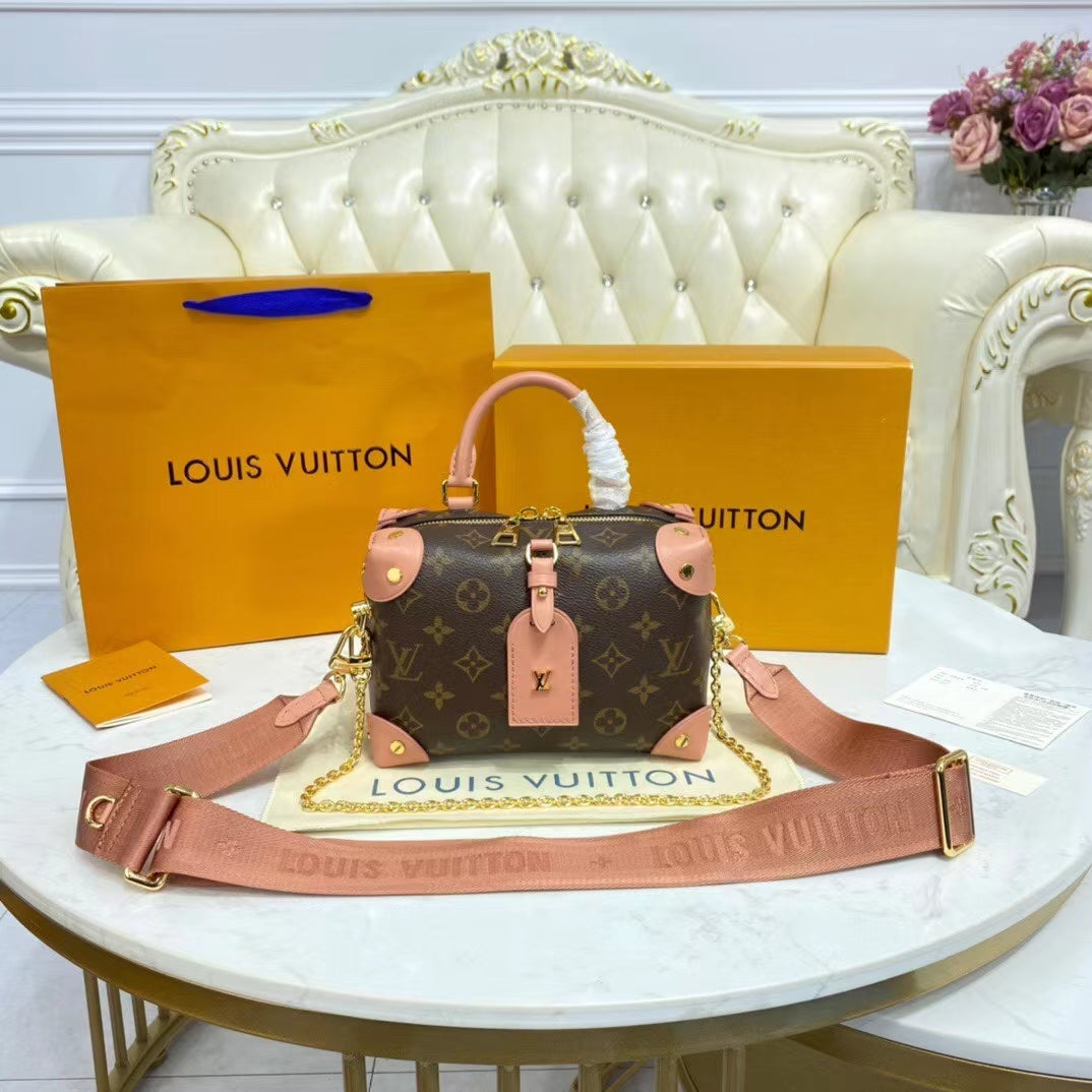 TOP Louis Vuitton LV L*V Petite Malle Souple Monogram Bag 20x14x7.5 CM- Peach