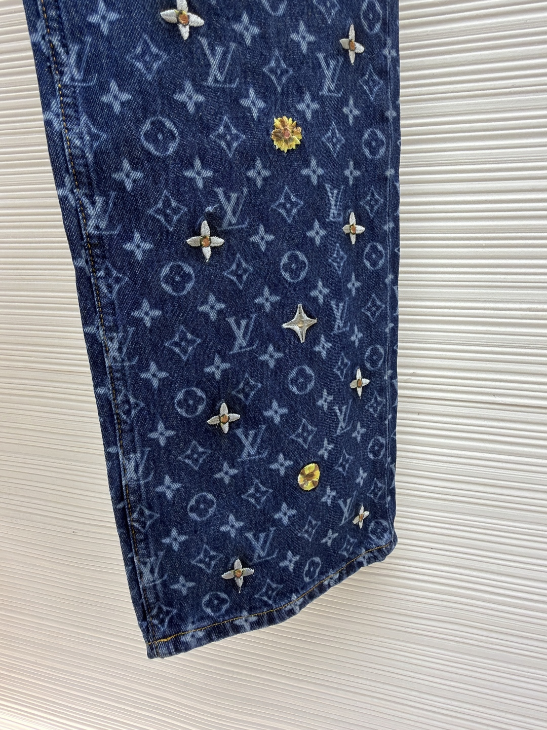 LOUIS VUITTON 字母提花雏菊刺绣牛仔滑板长裤