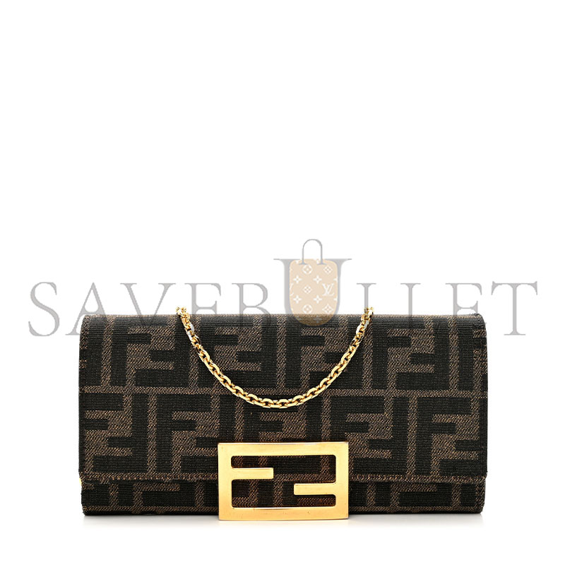 FENDI ZUCCA VITELLO CONTINENTAL WALLET ON CHAIN TOBACCO (18.5*9.5*3cm)