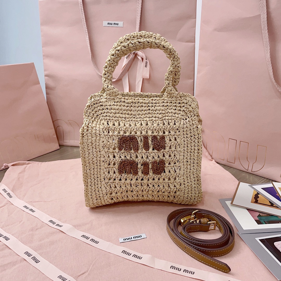 TOP Miu Miu Summer Tote Woven Bag 22X22.5X7.5cm - 2 Colour