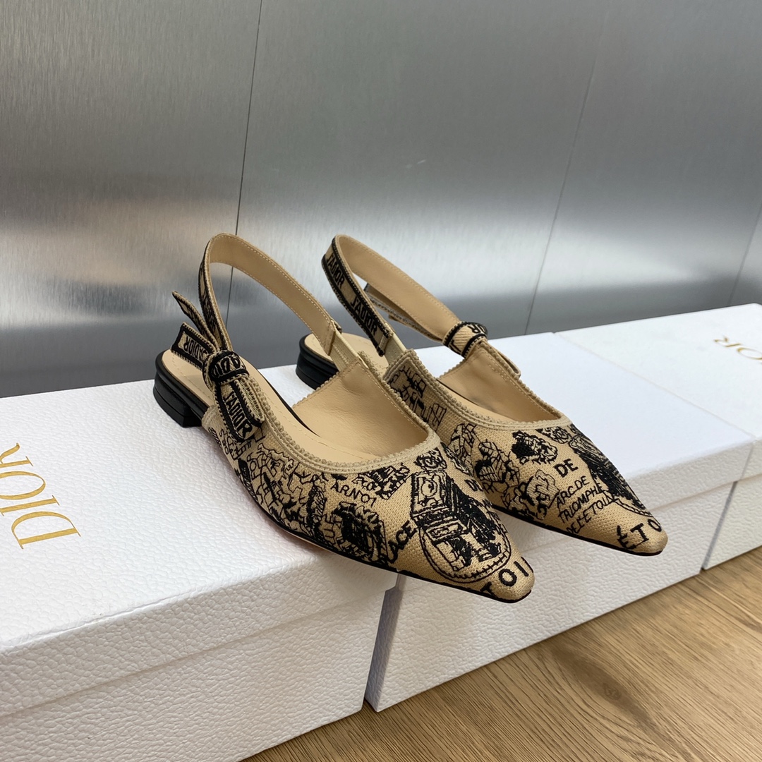 Top Christian Dior Embroidered Lettering Logo Bow Color - Block Women's Shoes