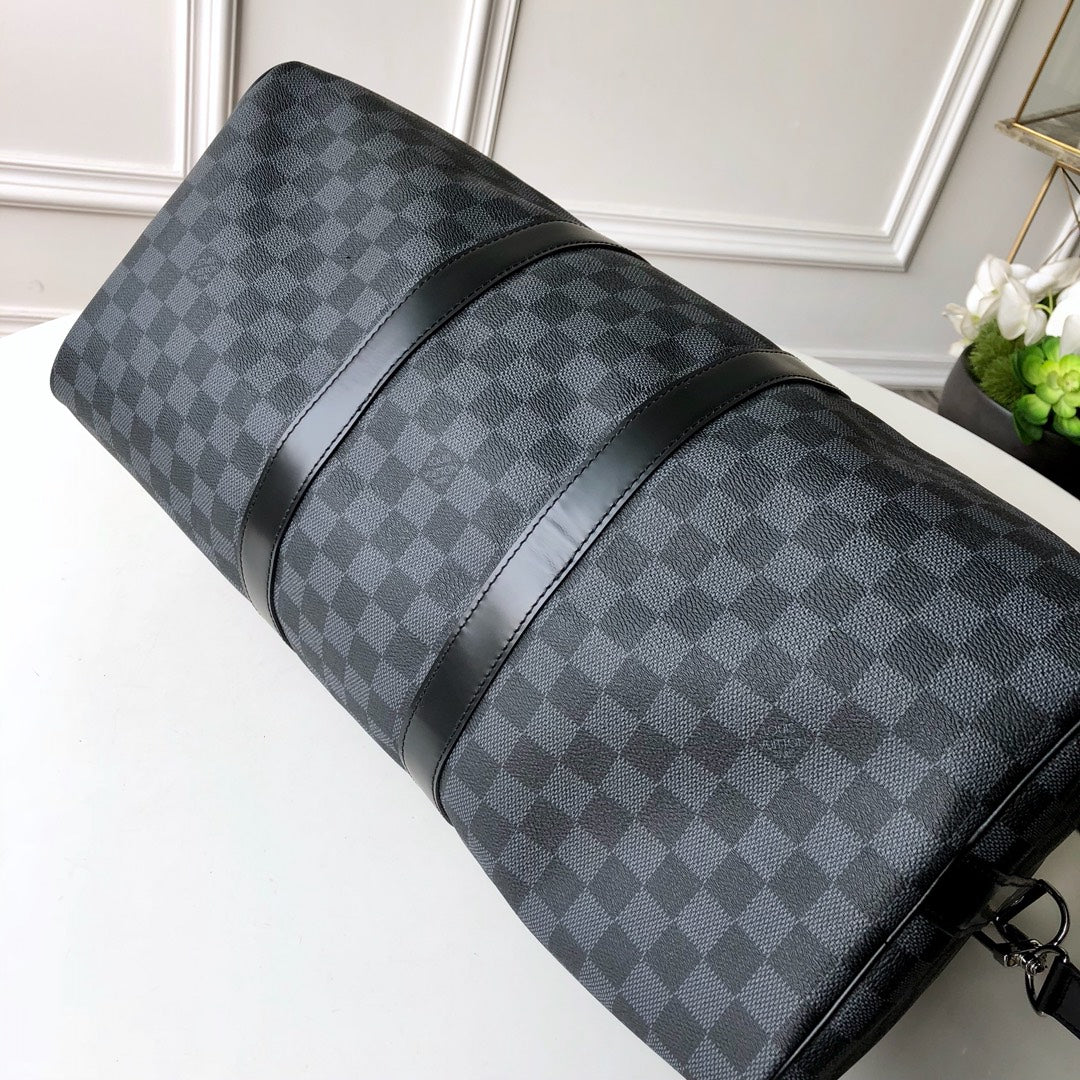 TOP Louis Vuitton LV  Keepall Travel Bag 45~50cm - Damier Graphite Black